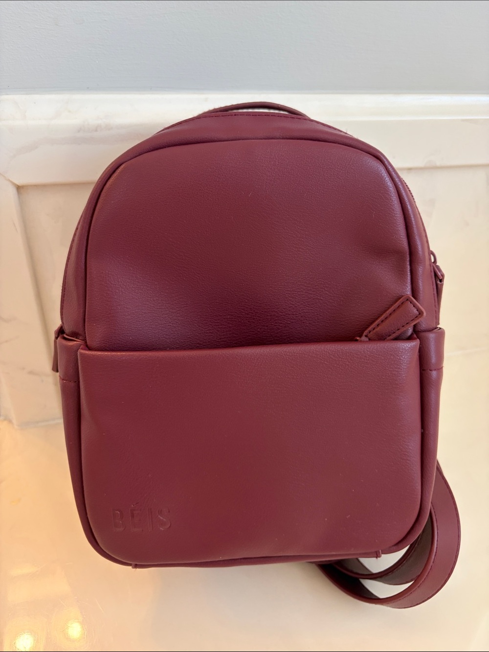 BEIS Burgundy Mini Backpack with Front Pocket